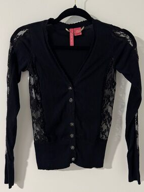 Charlotte Tarantola Black Women Cardigan With Lace Sweater top Size XS